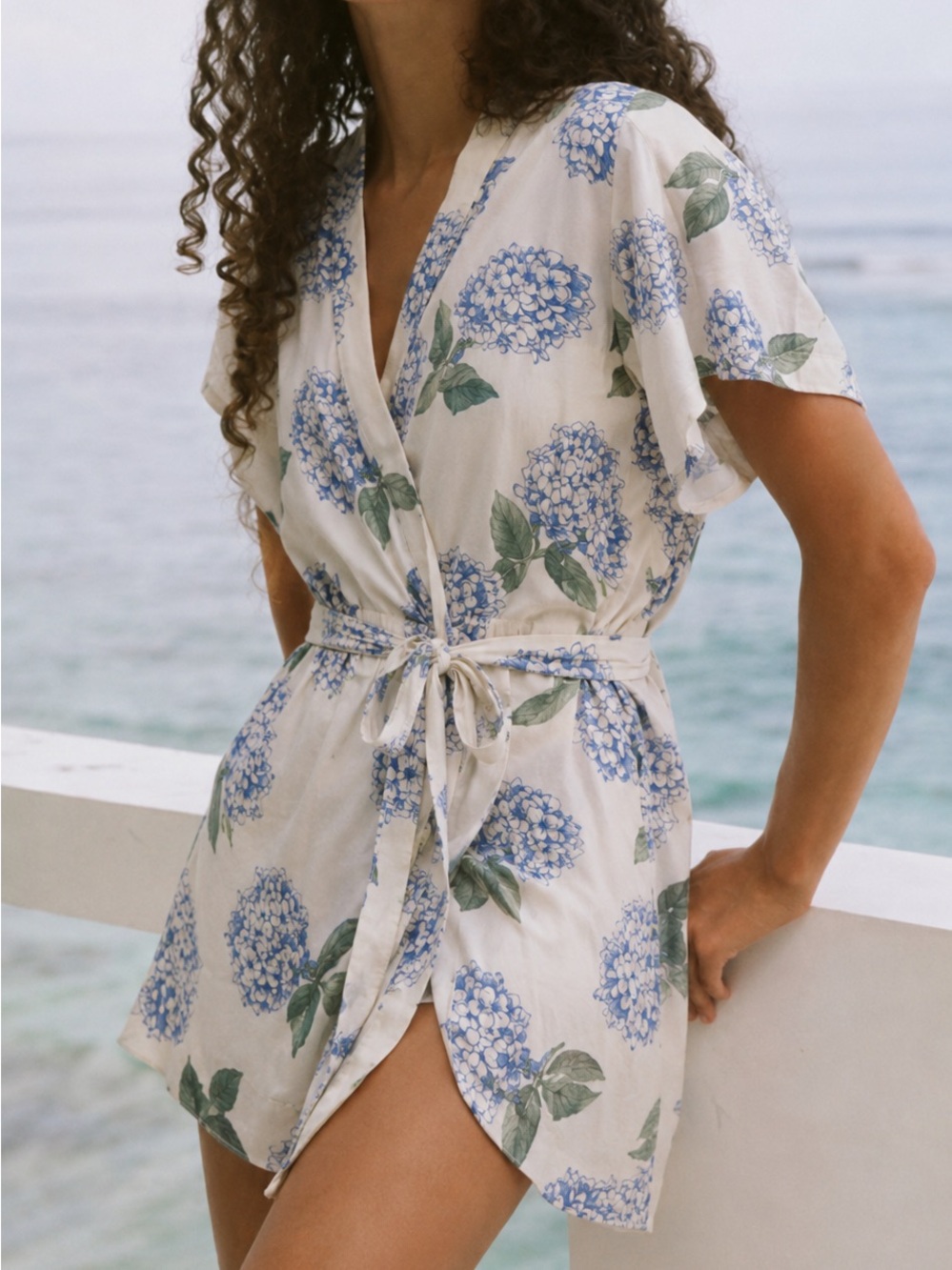 Piyama Hydrangea Blue Mini Wrap Robe